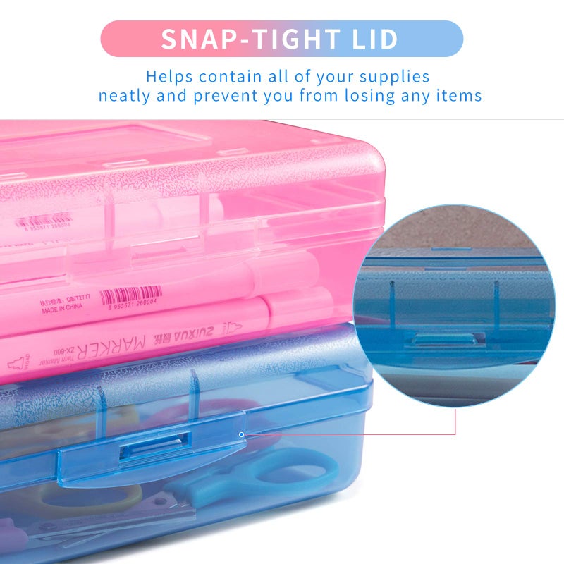 Sooez 3 Pack Pencil Case, Large Hard Pencil Box Bulk, Clear Crayon Box Marker Pen Organizer, Plastic Storage Container with Snap Lid, Art Craft Organizer Back to School Supplies, Colorful - Image 4